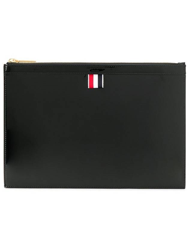 Leather Zipper Tablet Small Clutch Bag Black - THOM BROWNE - BALAAN.