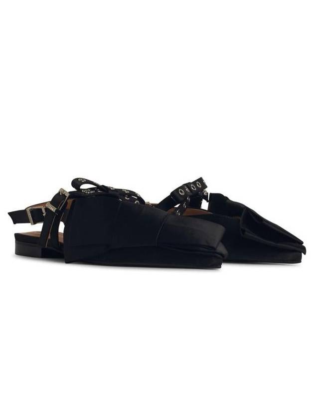 Ganni 'Big Bow' Black Polyester Ballet Flats - GANNI - BALAAN 2