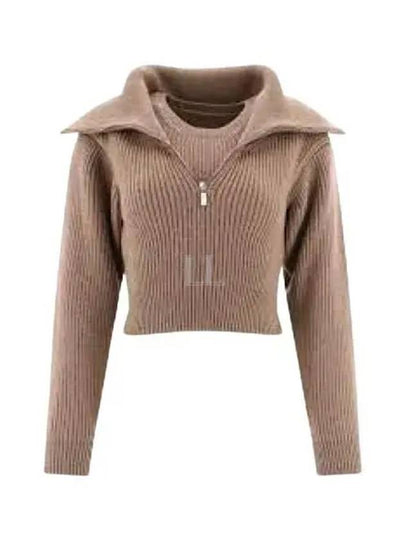 La Maille Risoul Double Collar Knit Top Dark Beige - JACQUEMUS - BALAAN 2