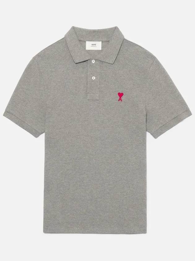 Small Heart Logo Polo Shirt Heather Grey - AMI - BALAAN 2