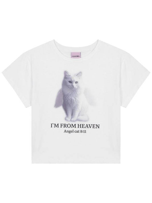 Angel Cat Crop Short Sleeve T-Shirt White - ITZAVIBE - BALAAN 2