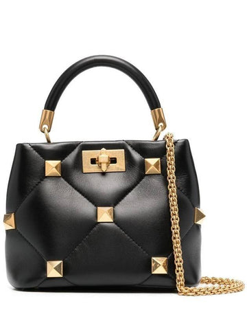 Roman Studded Small Tote Bag Black - VALENTINO - BALAAN 1