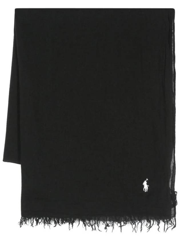 Pony Embroidery Fringed Scarf Black - POLO RALPH LAUREN - BALAAN 1