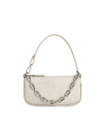 Rachel Croco Embossed Mini Leather Shoulder Bag Cream - BY FAR - BALAAN 1