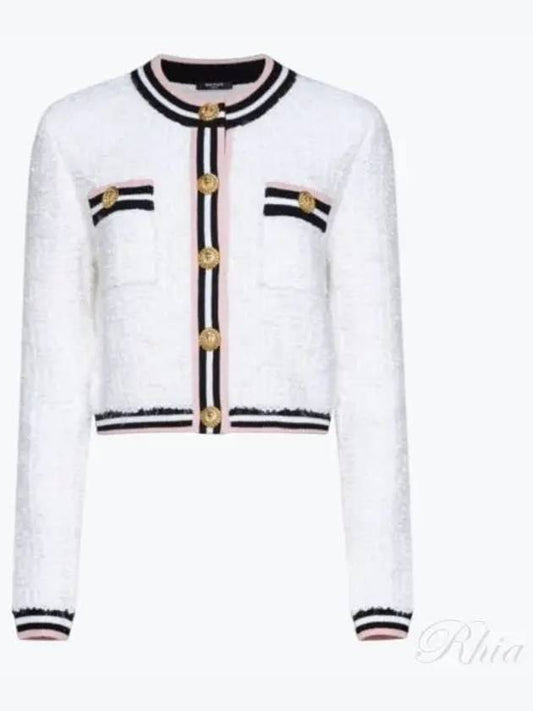 Striped trim boucl jacket CF0SK248KG15 GQW - BALMAIN - BALAAN 1