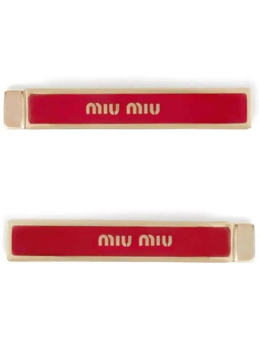Engraved Logo Hair Pin Set Red - MIU MIU - BALAAN 1
