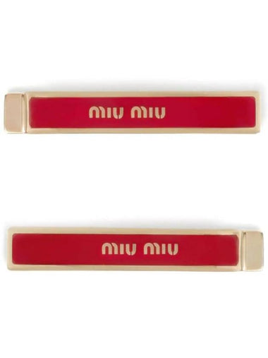 Engraved Logo Hair Pin Set Red - MIU MIU - BALAAN 1