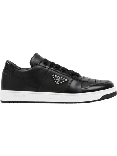 Downtown Triangle Logo Leather Low Top Sneakers Black - PRADA - BALAAN 2