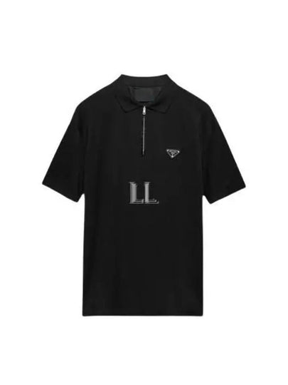 Pique Re-Nylon Details Polo Shirt Black - PRADA - BALAAN 2