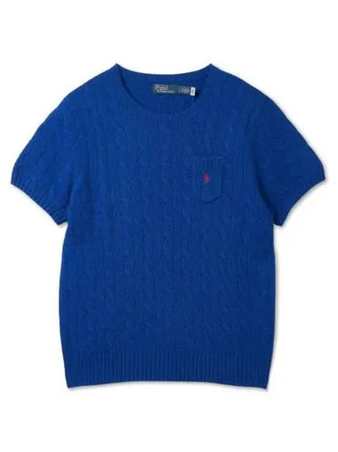 W cable wool cashmere short sleeve sweater briquette purple 520 - POLO RALPH LAUREN - BALAAN 1