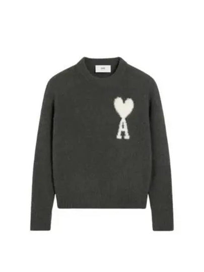 Intarsia Logo Crewneck Knit Top Dark Grey - AMI - BALAAN 2