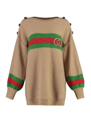 Web Interlocking GG Knit Top Camel - GUCCI - BALAAN 1