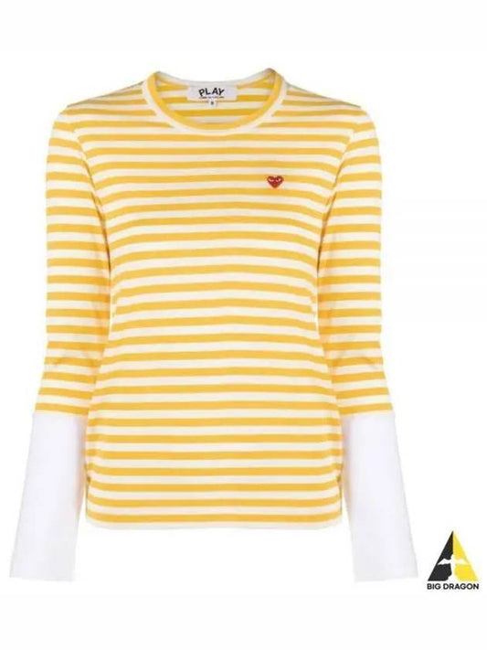 AZ T319 051 2 3 P1T319 YELLOW white red heart wappen stripe long sleeve t shirt - COMME DES GARCONS - BALAAN 1