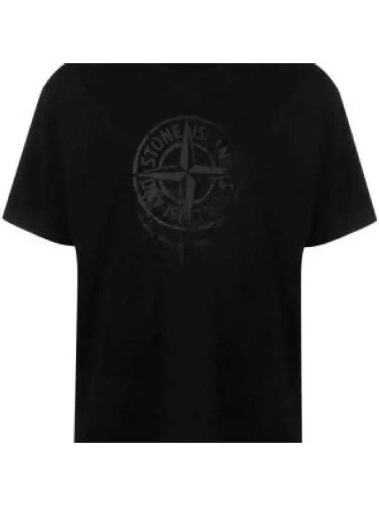 Men's Logo Print Crew Neck Short Sleeve T-Shirt Black - STONE ISLAND - BALAAN 2