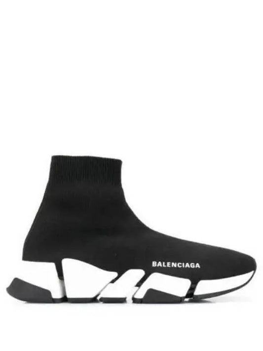 Women's Speed 2.0 Trainer Black Knit White Sole High Top Sneakers Black - BALENCIAGA - BALAAN 2