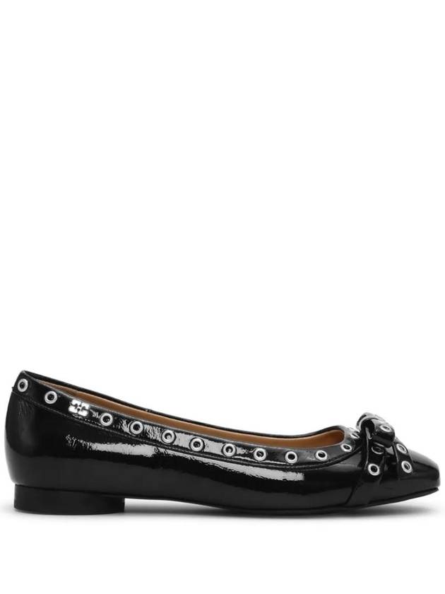 Eyelet Detail Bow Ballerina Black - GANNI - BALAAN 1