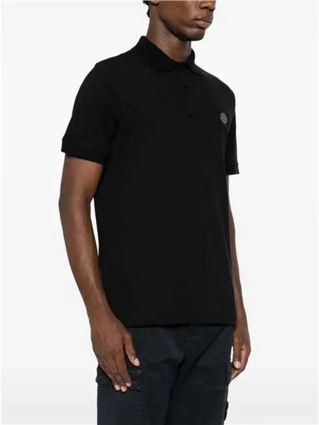 Logo Patch Polo Shirt Black - STONE ISLAND - BALAAN 4