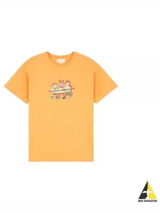 Surfing Foxes Short Sleeve T-shirt Orange - MAISON KITSUNE - BALAAN 2