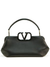 V Logo Plaque Detail Leather Tote Bag Black - VALENTINO - BALAAN 2