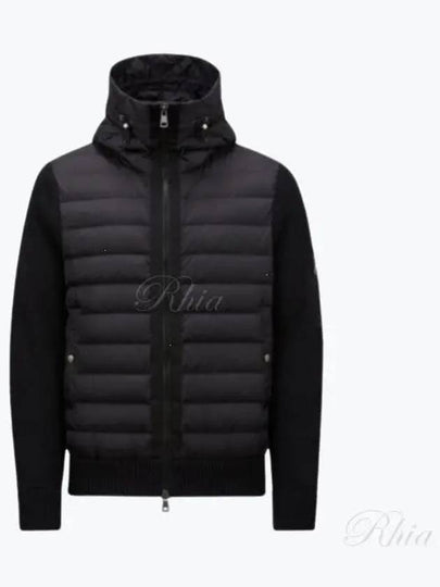 Logo Patch Padded Wool Cardigan Black - MONCLER - BALAAN 2