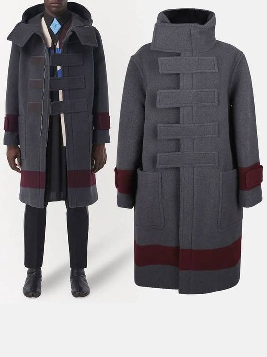 Men's Burgundy Lined Wool Duffel Coat Gray - BURBERRY - BALAAN.