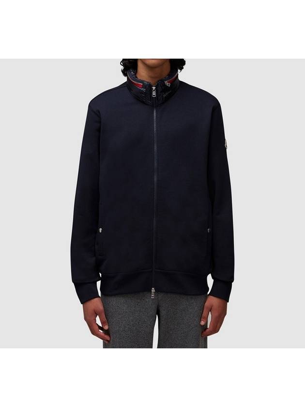 Logo Cotton Fleece Zip Up Hoodie Navy - MONCLER - BALAAN 3