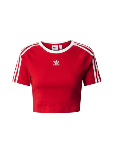 3 Stripe Cropped Baby Short Sleeve T Shirt Red - ADIDAS - BALAAN 1