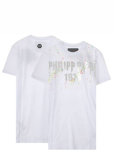 20SS S20C MTK4269 PJY002N 01 Painted Round Short Sleeve T-Shirt White Men's T-Shirt TR - PHILIPP PLEIN - BALAAN 1