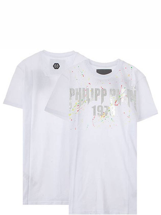 20SS S20C MTK4269 PJY002N 01 Painted Round Short Sleeve T-Shirt White Men's T-Shirt TR - PHILIPP PLEIN - BALAAN 1