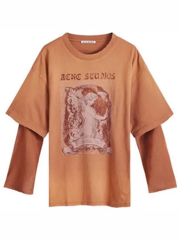 Logo Graphic Print Layered Long Sleeve T-Shirt Rust Red - ACNE STUDIOS - BALAAN 2