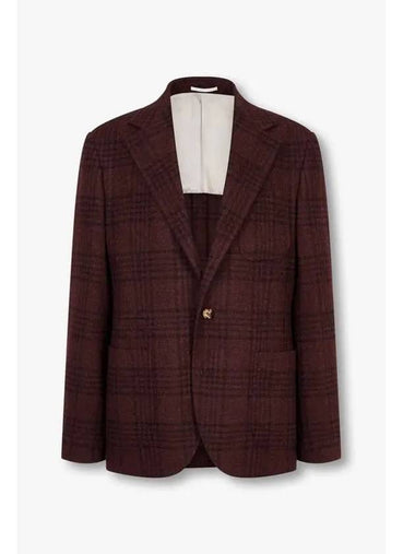 10 epoint men s check pattern wool blend jacket dark red - BRUNELLO CUCINELLI - BALAAN 1