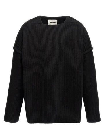 Oversized Fit Rib Knit Top Black - JIL SANDER - BALAAN 1