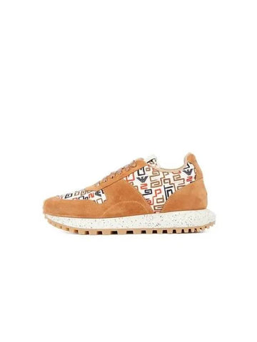 Men s Logo Pattern Suede Patch Sneakers Camel 271018 - EMPORIO ARMANI - BALAAN 1