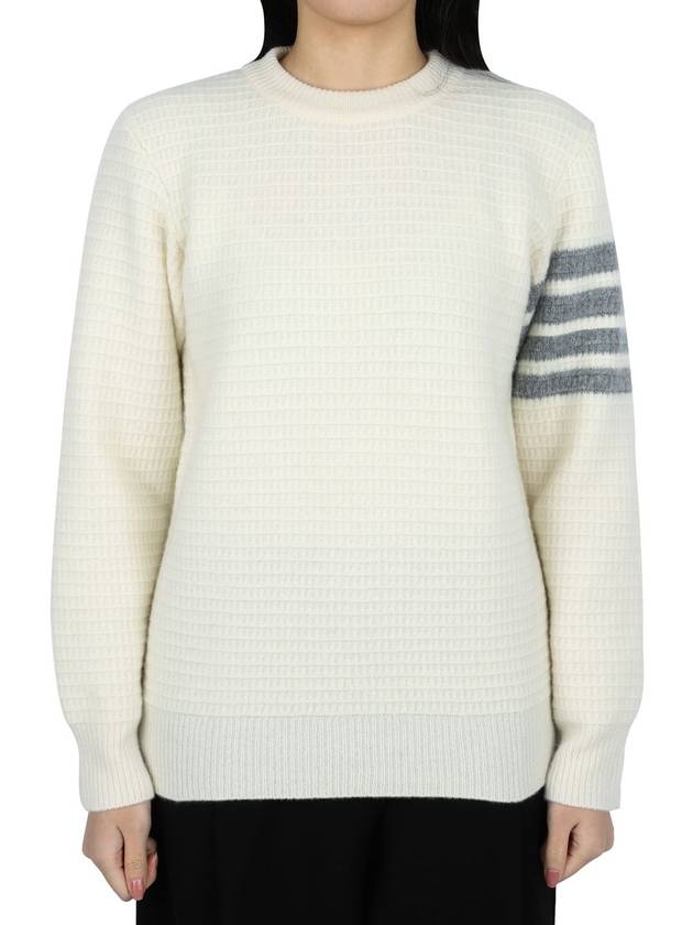 Women's 4 Bar Stripe Cashmere Pullover Knit Top White - THOM BROWNE - BALAAN 2