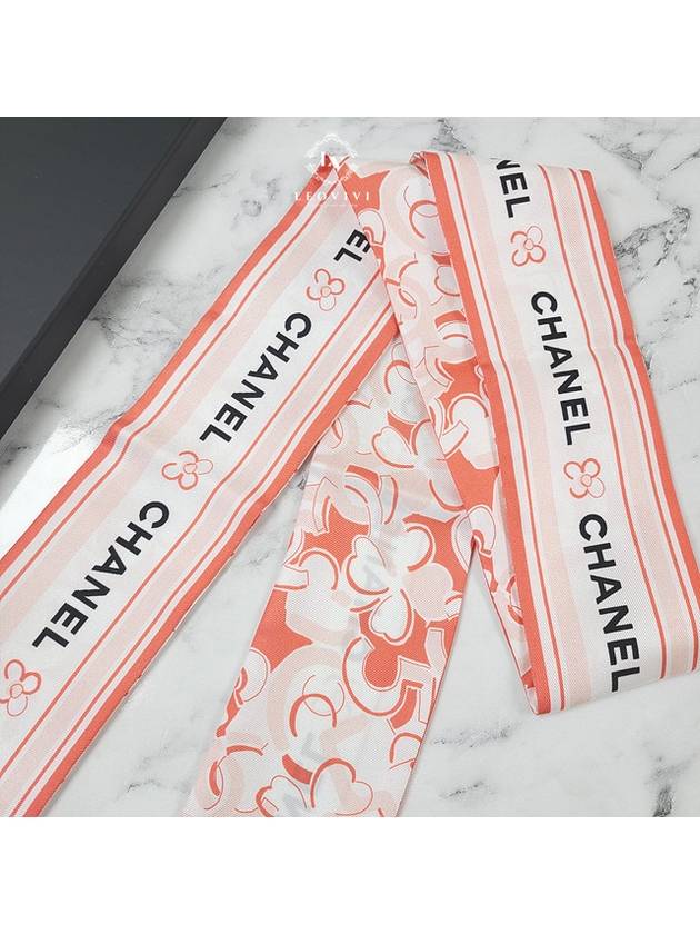 CC Logo Flower Pattern Print Silk Slim Bandeau Twilly Petite Scarf Orange AA8141 - CHANEL - BALAAN 4