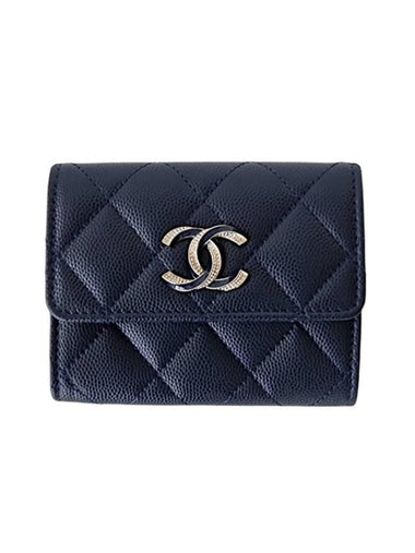 CC Logo Flap Caviar Card Wallet Navy - CHANEL - BALAAN 1