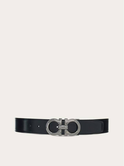 Silver Gancini Reversible Leather Belt Blue - SALVATORE FERRAGAMO - BALAAN 2