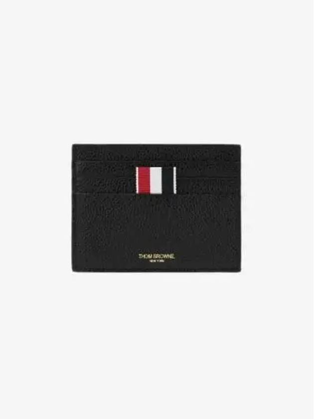 Pebble Grain Leather Stripe Note Compartment Card Wallet Black - THOM BROWNE - BALAAN 3