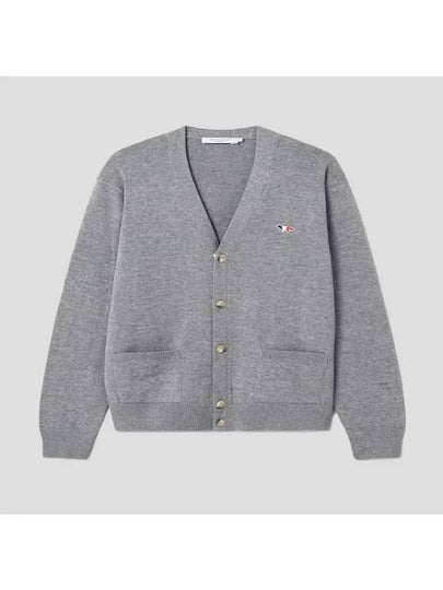 Tricolor Fox Patch Classic Cardigan Grey Melange - MAISON KITSUNE - BALAAN 2