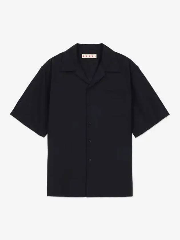 Cuban Collar Virgin Wool Short Sleeve Shirt Navy - MARNI - BALAAN 2