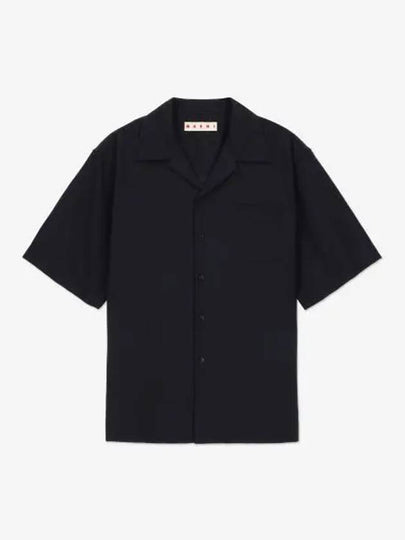 Cuban Collar Virgin Wool Short Sleeve Shirt Navy - MARNI - BALAAN 2