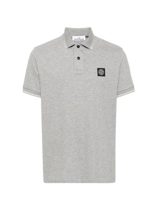 Stretch Cotton Pique Short Sleeve Polo Shirt Grey - STONE ISLAND - BALAAN 1