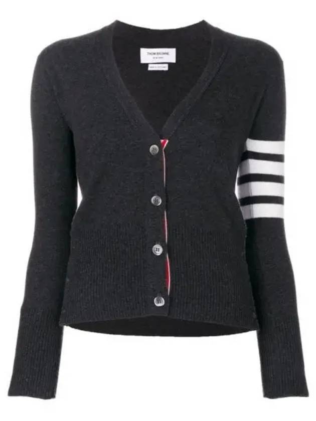 4-Bar V-Neck Cashmere Cardigan Dark Grey - THOM BROWNE - BALAAN 2