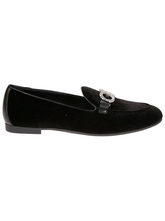 Salvatore Velvet Crystal Gancini Loafers Black - SALVATORE FERRAGAMO - BALAAN 1