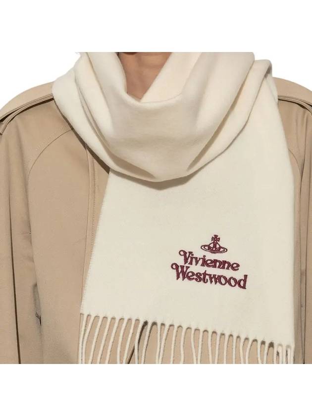 Logo Wool Fringe Muffler White - VIVIENNE WESTWOOD - BALAAN 4