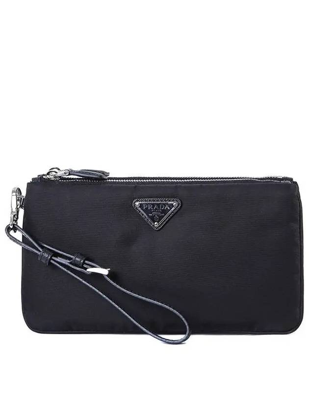 Triangle Logo Double Clutch Black - PRADA - BALAAN 3