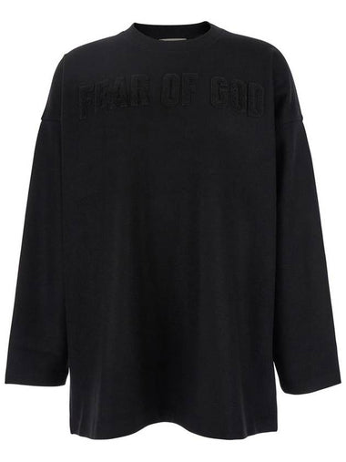 Black Crewneck T-Shirt With Maxi Tonal Logo Patch On The Front In Cotton Man - FEAR OF GOD - BALAAN 1