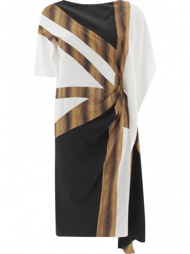 flag pattern knot unbalanced midi dress - BURBERRY - BALAAN 1