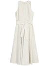 Aerovia Striped Belt Linen Sleeveless Midi Dress Sand - MAX MARA - BALAAN 1