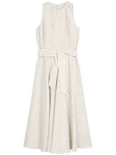 Aerovia Striped Belt Linen Sleeveless Midi Dress Sand - MAX MARA - BALAAN 1